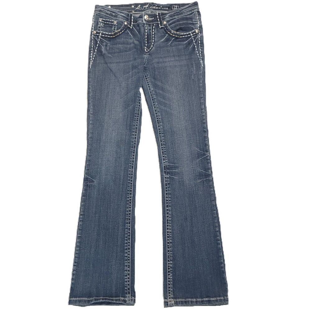 LA Idol USA Jeans Womens Juniors Size 13 Stretch Flare Bootcut Mid Rise Blue